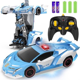 RC Car - Transformer, One Key Transform Flash Robot, 2.4Ghz 1:18 Scale Transformer Car Boys Kids Toys Gift with 360 Degree Rotation Drift Function:_blue