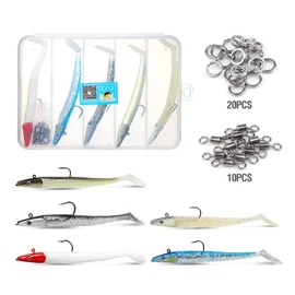 DONQL Soft Fishing Lures with Lead Head Jigs Hooks, Sidewinder Sandeel Rhubarb Custard Sea Fishing Lures with Box (Pack of 5) (3.75"/3.9oz 5pcs)