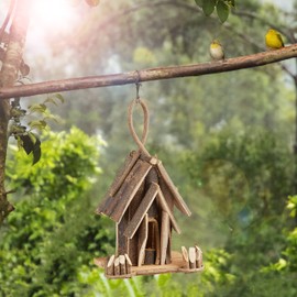 Relaxdays Decorative Birdhouse, Wooden Hanging Bird House, Handmade Nesting Box, Natural