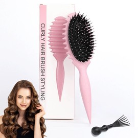 jatimdotin Haarbürste, Lockenbürste, Curl Hair Brush für Damen, Wildschweinborsten Haarbürste zum Kämmen und Formen, Professionelle Bürste Locken Trennung für definierte Locken (Rosa)