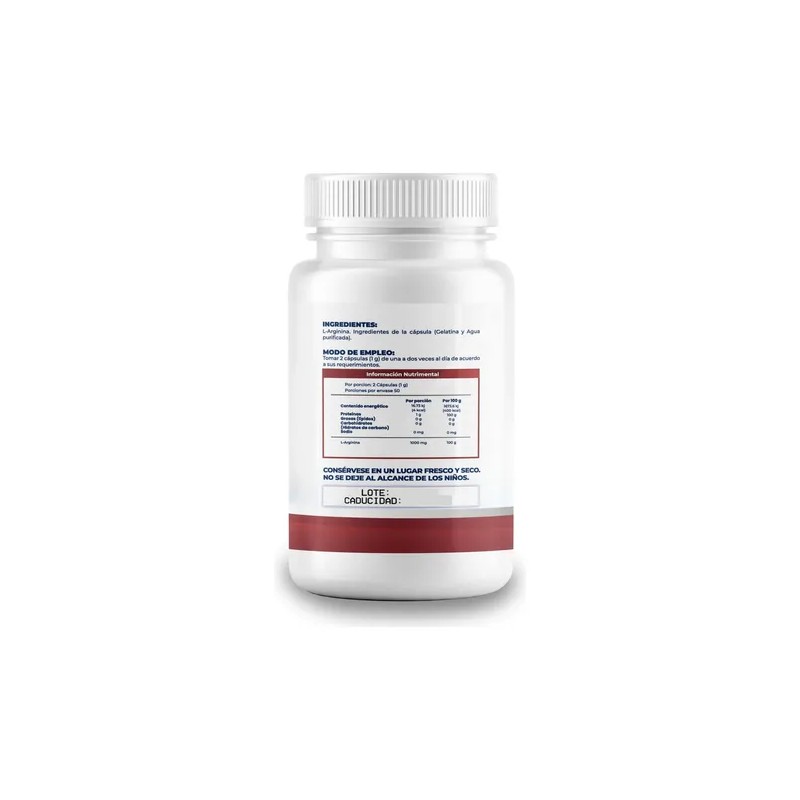 Arginina 500mg 100 Cápsulas Por Frasco