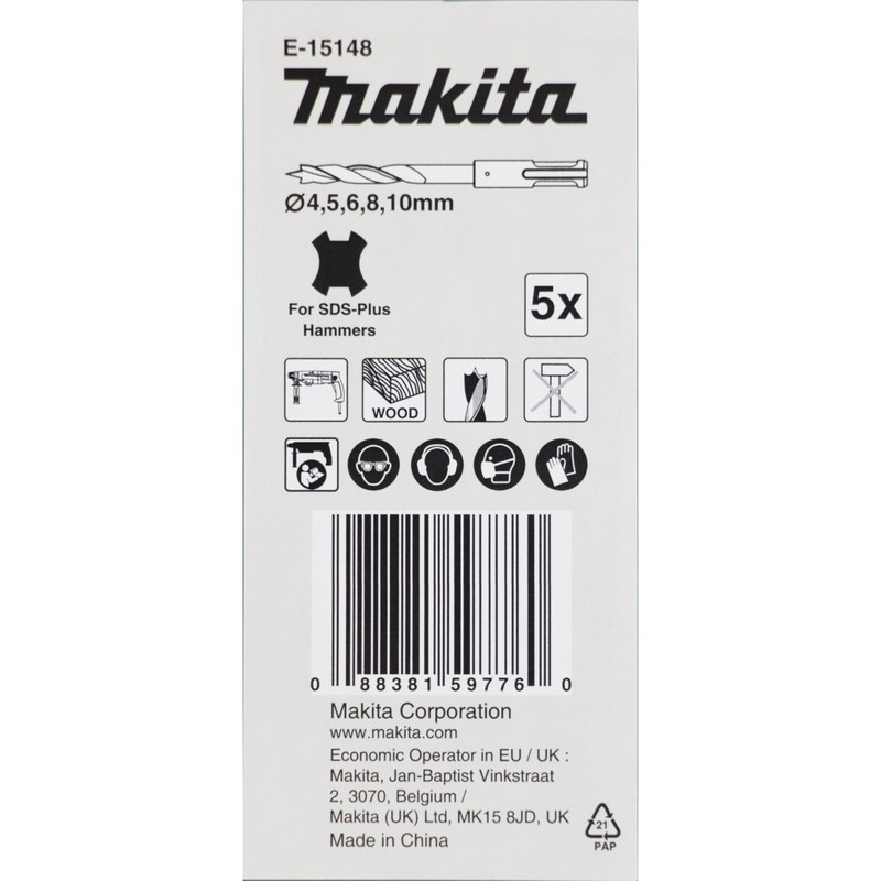 Makita E-15148 SDS-PLUS Wood Drill Bit Set 5-Piece in Storage