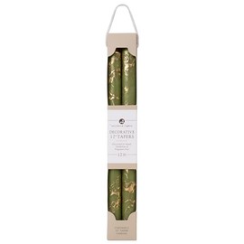 Northern Lights Candles - Premium Decorative Tapers - 12" 2PK - Moss Green w/Gold - 73311