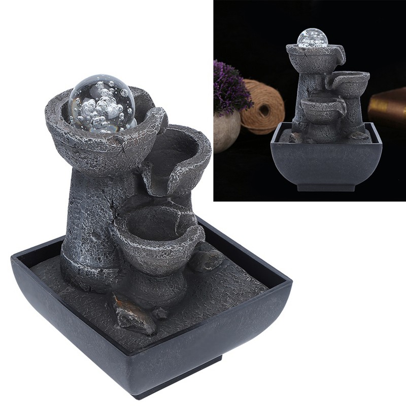 LED Illuminated Tabletop Waterfall Flowing Water Fountains with Ball for