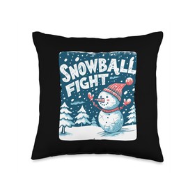 Fun Winter with Snowball Fights and Snowmen Throw Pillow