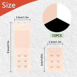 Hopton Pack of 12 Bra Extensions, Stretch Bra Extension, Soft Elastic Bra Closure Extension, Bra Extender for Girls Women Pregnant Women (Beige, Black, White), Beige, Black, White-2 Hooks