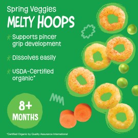 Earth's Best Organic Melty Hoops, Bite-Sized Snacks for Babies 8 Months and Up, Spring Veggie, 0.70 Ounce Bags (Pack of 4)