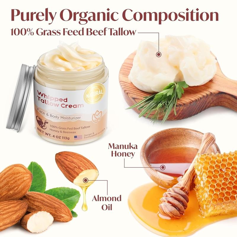 Beef Tallow & Raw Honey Balm: Grass-Fed, Unscented Moisturizer for