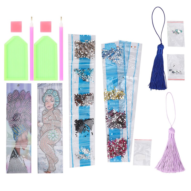 2 Set Diamond Bookmarks 5D DIY Painting Crystal Rhinestones Embroidery
