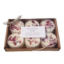 Gardenia Tuberose Natural 6ct Soy Wax Tealights Hand Poured with Fragrant/Essential Oils & Dried Flowers | Christmas Gift | Wedding Favors |