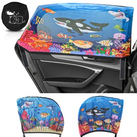 MOVINPE Car Window Shade for Baby, 2-Pack Breathable Mesh Rear Window Screens, Universal Stretchable Sun Shades, Heat and UV Block, Privacy Shield for Toddler Kids Babies (Undersea)