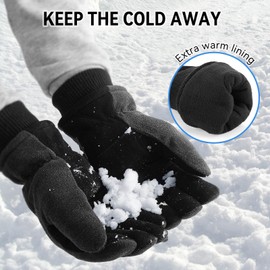 OZERO Winter Warm Gloves: Windproof Waterproof Thermal Running Gloves Ski Gloves Deerskin Suede Palm Soft Polar Fleece Lined for Running Cycling Skiing Hiking Driving Snowboarding (Grey M)