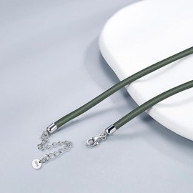 F.ZENI Men's Leather Necklace 925 Sterling Silver Lobster Clasp Genuine Leather Necklace 3 mm Wide Men Women Chain for Pendant Charm 40-65 cm DIY Jewellery with Gift Box, Sterling Silver