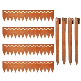 UltiTeque Hollow-Carved Corten Steel Rust 8-inch Landscape Garden Edging Pack of 4 with 4pcs Stakes