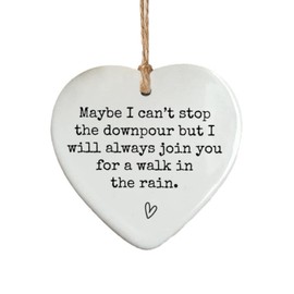 Yingjie Maybe I Can't Stop the Downpour Plaque, Friendship Gifts for Women, White Ceramic, 5cm x 1cm