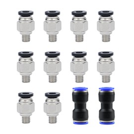 10 Pcs PC4-M6 Pneumatic Straight Fitting and 2pcs Plastic Push to Connect Straight Union Tube Fitting, Suitable for PTFE tube with an outer diameter of 4mm, M6 thread