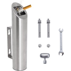 Stainless Steel Wall Ashtray, Round Ashtray, Wall Mounted for Outdoors, Lockable, Wall Ashtray for Hotel, Office or Balcony (Silver)