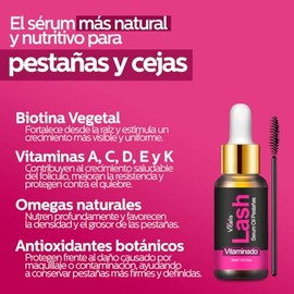 Vitalis Lash Sérum Natural para Crecimiento de Pestañas y Cejas, nutre y fortalece, pestañas y cejas mas largas y fuertes, formula con biotina natural