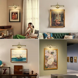 JOOSENLUX Battery Operated Picture Light Gold - Modern Wireless Picture Lights for Wall Dimmable 16.5inch Under Cabinet and Swing Arm for Canvas Sconce 3000K CRI95