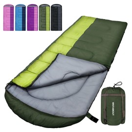 WKFAMOUT XL 10 Degree Sleeping Bags Waterproof for Adults 350GSM Machine Washable with Compression Sack for 3-4 Season Camping Outdoor