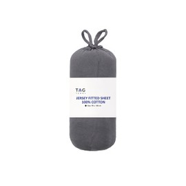 Tag Terry 100% Cotton Single Fitted Sheet | 1 Pack, 145 GSM, Deep (40cm) Soft Jersey | Stretchable & Breathable Deep Single Bed Sheets | 100 x 200 + 40 cm (Single, Grey)