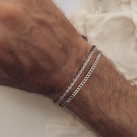 YADOCA Men's Bracelets Stackable Bracelet for Men Boys Cuff Snake Rope Cuban Link Chain Bracelet Set 19/21 cm Men's Jewellery Gifts for Dad Boyfriend Husband Son, Stainless Steel