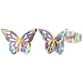 ZOCOYUU Gold Rainbow Dainty Butterfly Stud Earrings for Women Hypoallergenic Surgical Stainless Steel 20G Post Cartilage Earrings Trendy Jewelry for Sensitive Ears (1 Pair Rainbow-2)