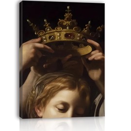 Modern Realistic Canvas Framed Wall Art Crown Girl Painting Wall Decor Room Decor for Bedroom Entrance Wall Beautification Decorative, Background Wall Decoration 12x16 Inches