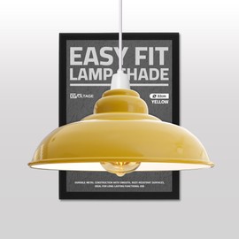 Modern Industrial Metal Ceiling Light Shade 32cm Curved Easy Fit Pendant Lamp Shade with Free Reducer Plate for Living Room (Yellow)