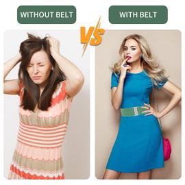 Cobee Wide Stretchy Belts for Women, Vintage Elastic Waist Belts Fashion Retro Adjustable Cinch Belt with Buckle for Dresses (Green)