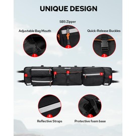 Benlari UTV Roll Cage Organizer, Upgrade Cargo Rear Storage Bag Waterproof Zipper Rear Gear Bags with Reflective Strip Compatible for Ranger RZR Pioneer Talon Most UTVs Bag Tools Storage Solution