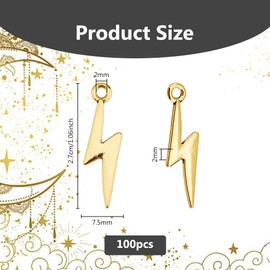 DICOSMETIC 100Pcs Alloy Lightning Charms Antique Golden Lightning Bolt Charms Tiny Flash Charms 27x7.5x2mm Thunder Charms Tibetan Charms Pendants for Jewelry Making, Hole: 2mm