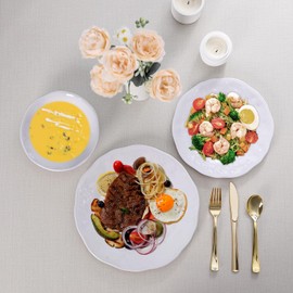 ZAROCRUS White Melamine Dinnerware Set, 18 Pcs Lightweight and Unbreakable Outdoor Plates and Bowls Sets, Camping Melamine Dishes Set for 6, Chip Resistant Kitchen Plates for Indoor and Outdoor Use