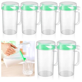 Newtay 6 Pack Early Learning Kids Easy Pouring Mini Pitchers Clear Plastic Pitcher with Lid and Handle Easy Pour Bottles 16 Oz. Jugs with Lids for Classroom Nursery Home (Light Green)