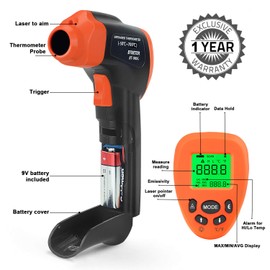 BTMETER 980G Berührungsloses digitales Infrarot-Thermometer-16:1 High IR Laser Temp Gun zum Kochen in der Küche Grillen Automotive (-58℉-1292℉) (NICHT für Human Temp)