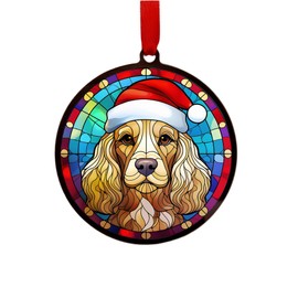Image Industry Cocker Spaniel Golden in Santa Hat Suncatcher Decoration - Christmas Tree Bauble - Dog Lovers - Stocking Filler - Baubles