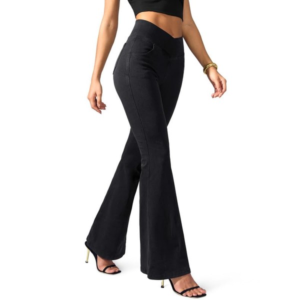 Rammus Flare Jeans for Women Crossover High Waisted Bell Bottom