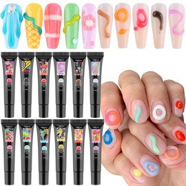3D Sculpting Gel for Nail Art, 12 Colors Soft Modeling Nail Gel, Embossing Liner Nail Polish, Neon Green Yellow Pink Gel Polish Summer Nail Design, Wire Wave Painting Jelly Gel, Manicure Gel Kit