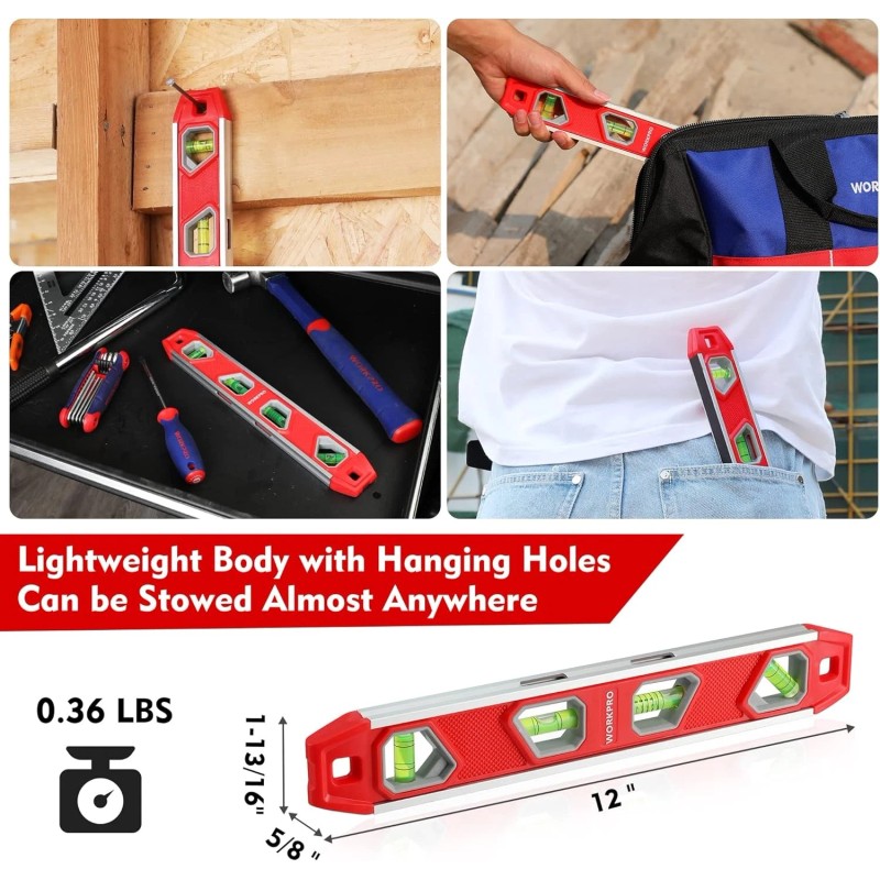 WORKPRO 12 Inch Torpedo Level, Magnetic Small Leveler Tool, 12