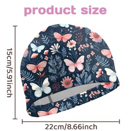 Deokke Fabric Swim Cap Elastic Breathable Cloth Swimming Cap Fit Short Hair Men Women Girls One Size Hat-Butterfly Flower