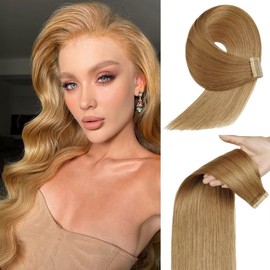 YDDM Tape-In Real Hair Extensions, 20 Pieces, 35 cm, 40 g, Invisible Tape Extensions, Real Hair Tape Extensions, Skin Weft Hair Extensions (14 Inches, 27)