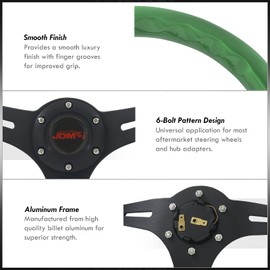 AJP Distributors Universal 14" 350mm 6 Bolts Holes Aluminum Light Weight Steering Wheel Green Wood Grain Black Deep Dish 3 Spoke Heavy Duty + Horn Button Replacement JDM VIP Sport