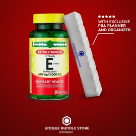 Unique Bundle Store Extra Strength Vitamin E D-Alpha, 670 mg 1000 IU, 60 Softgels - Dietary Supplement + 7 Day Pill Organizer Included (Pack of 1)