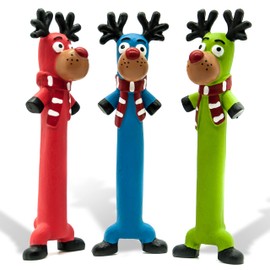 3 x 10 Long Squeaky Dog Toys LATEX Dog Chew Toys Standing Stick Dog Gifts Reindeer Rudolph Teething Puppy Toys Fetch Interactive Dog Toys for Boredom Dog Small Medium Pet Toys ((Pack of 3), Rudolph)
