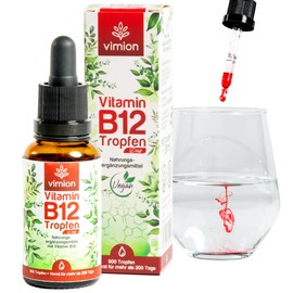 Vimion Vitamin B12 Drops, Alcohol-free, Bioactive B12 as Methylcobalamin and Adenosylcobalamin, 30 ml, 100 μg per drop, Vegan, Bottled in Germany
