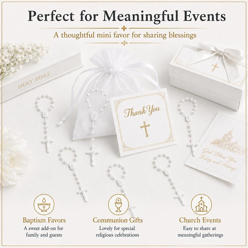 XIPENGKEJI 24 Pcs Mini Rosary Favors, Baptism Rosaries with Angel