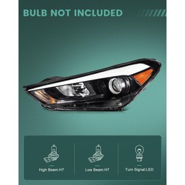SCITOO LED Headlight Assembly Fit 2016-2018 For Hyundai Tucson Left Headlamp Black Housing Amber Reflector 92101D3050
