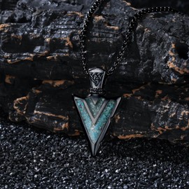 Suiknsn Black Arrowhead Necklace for Men Women 925 Sterling Silver Turquoise Malachite Celtic Arrow Pendant Amulet Norse Jewelry Gifts Native American Necklace for Men Christmas Stocking Stuffers