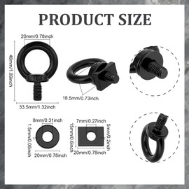 BENECREAT 8 Sets T Track Mount Tie Down Anchor, 304 Stainless Steel M8 Heavy Duty Ring Shaped Eye Bolt Roof Rack Accessories for Holding Bungee Cord Rope Hooks, Black