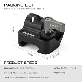 TILTA 15mm Rod Holder to NATO Adapter for Tilta Camera Cage TA-15RH-NTA-B